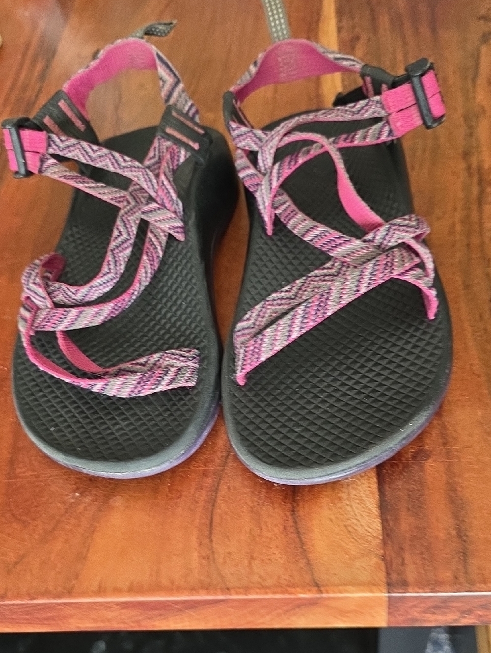 Chaco Black Sandal with Pink Patterned Straps Big Kid Size 3